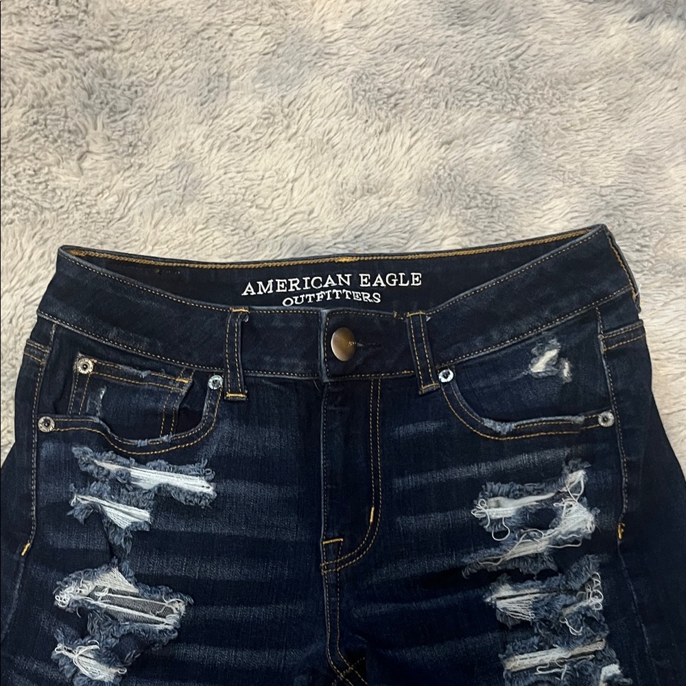 American Eagle Outfitters Dark Blue Distressed Shorts